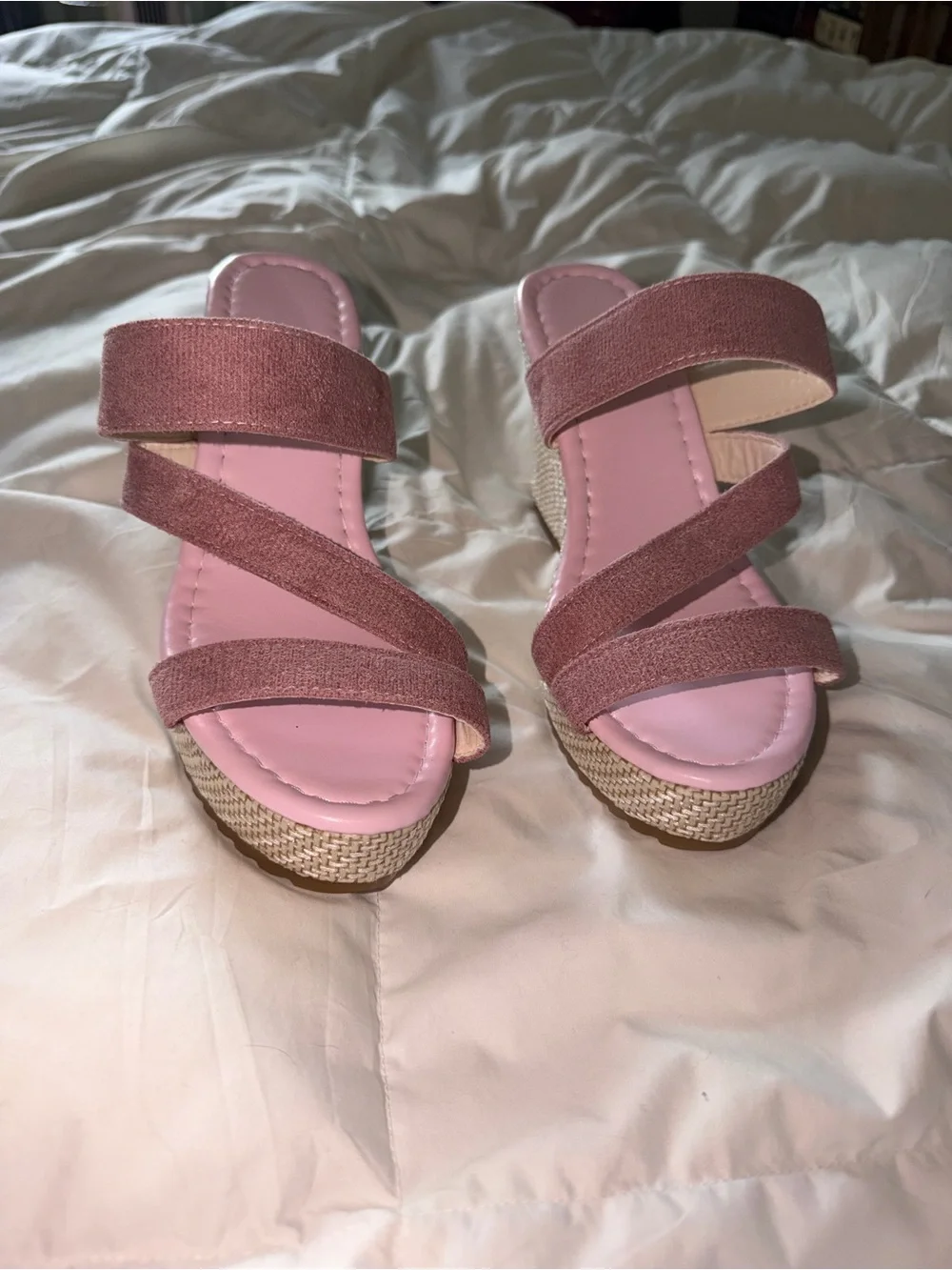 Pink Espadrille Wedge Sandals with Strappy Upper